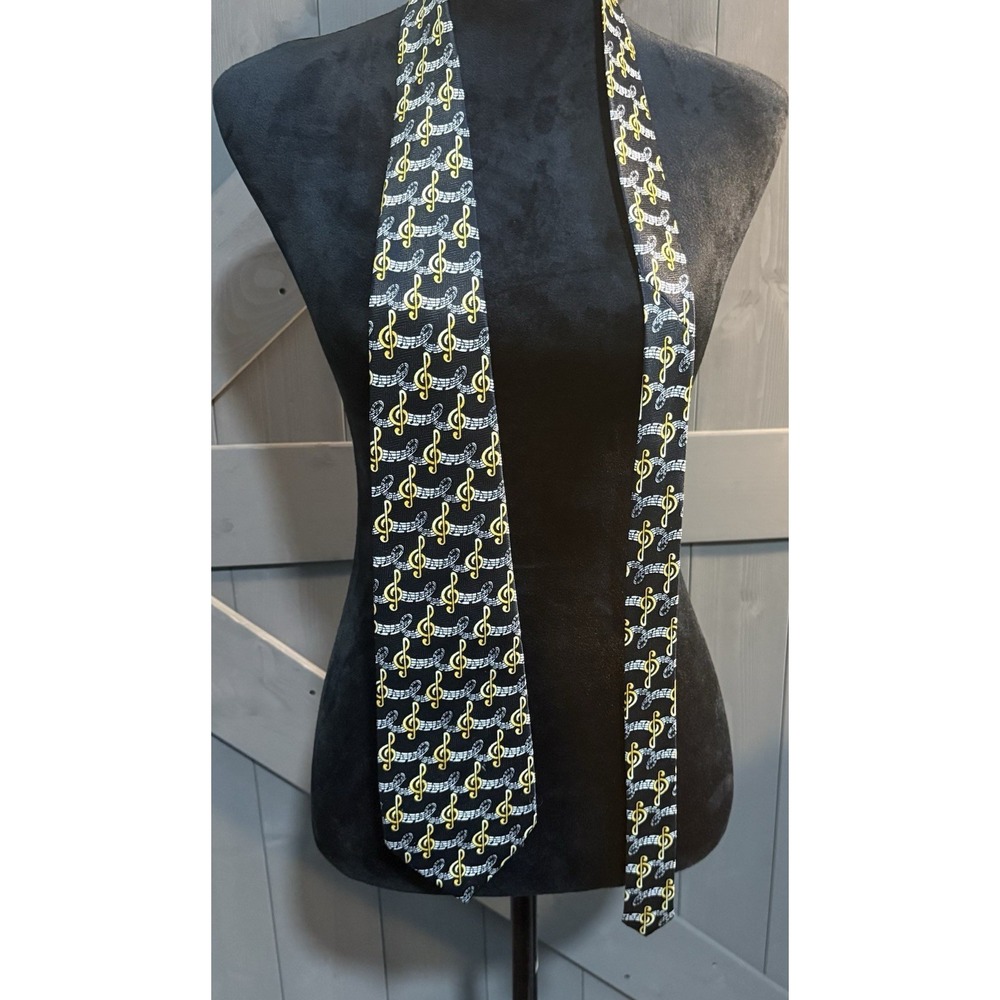 Men's Black Tie Gold Treble Clef Music Notes Musical Pattern Polyester Korea